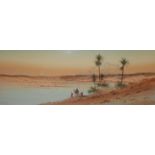 H. Tomlinson, pair of watercolours, desert scenes, signed, 24cm x 60cm