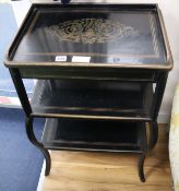 A 19th century French brass inset etagere, W.51cm