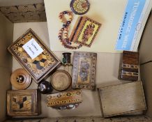 A group of Tunbridge ware small boxes and sewing related items