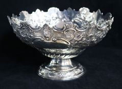 A late Victorian repousse silver Monteith bowl by John Round & Son Ltd, Sheffield, 1896, diameter