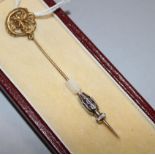 A French 18ct gold tie pin in S.J. Shrubsole box.
