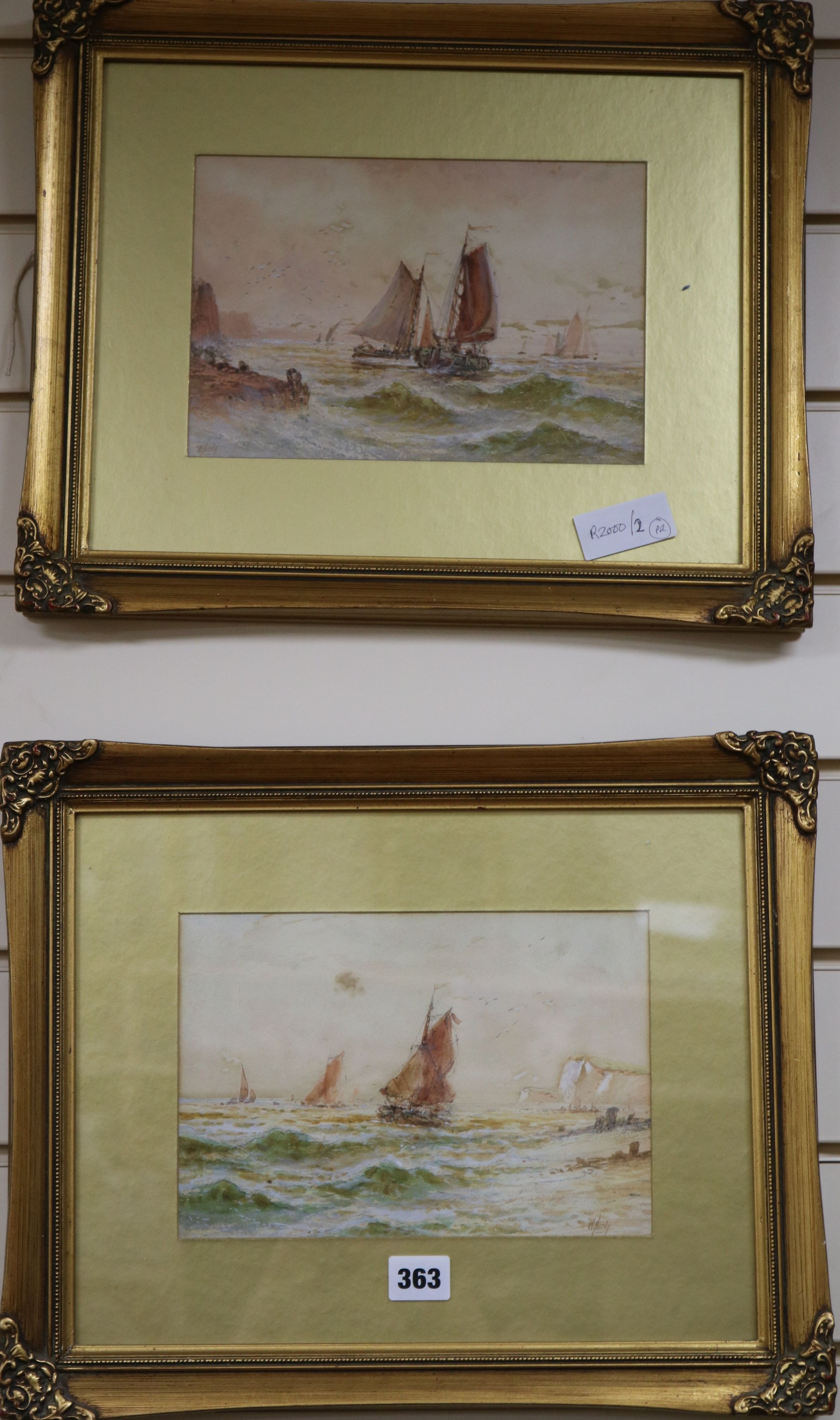 A pair of seascape watercolours, signed W. Hardy, 16cm x 24cm