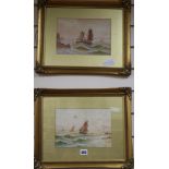 A pair of seascape watercolours, signed W. Hardy, 16cm x 24cm