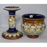 A Doulton Lambeth floral jardiniere and stand