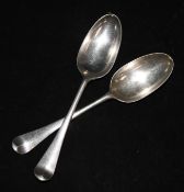 A pair of early George III silver Hanoverian pattern table spoons, Thomas & William Chawner, London,