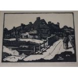 Two etchings of Lewes and a print of Kent, largest 15cm x 20cm