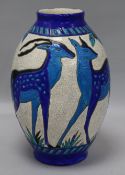 A Charles Catteau for Boch Frere crackleglaze deer vase