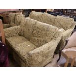 A three piece lounge suite comprising three seater settee, two seater settee and wing armchair