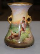 A Royal Doulton farm scene painted vase, by Percy Curnock