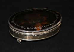 A George V silver mounted tortoiseshell oval trinket box by E.S. Barnsley & Co, Birmingham, 1921 (