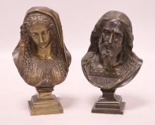 A bronze bust of Christ and another bust of Virgin Mary