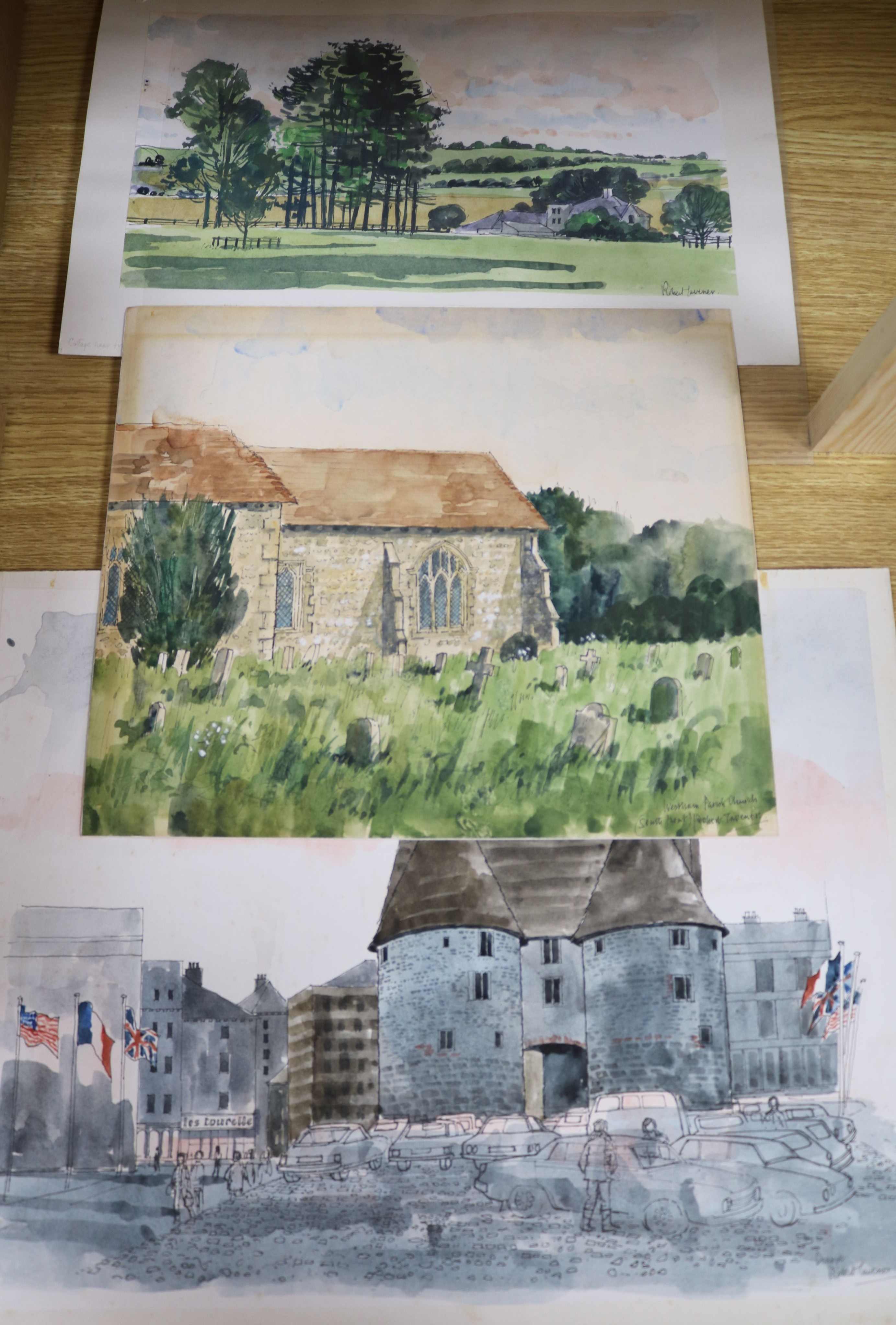 Robert Tavener, three watercolours, including View of Dieppe, signed, largest 32cm x 42cm