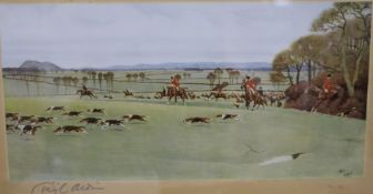 Cecil Aldin, a set of three hunting prints, two signed in the margin, 18 x 32cm