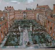 Julian Trevelyan limited edition print, College quad, signed in pencil 61/70, 41cm x 47cm