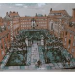 Julian Trevelyan limited edition print, College quad, signed in pencil 61/70, 41cm x 47cm