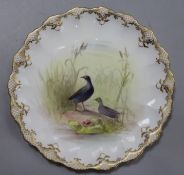 Three Burslem plates painted with birds by S.Wilson and five Doulton ornithological plates