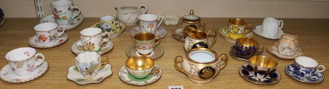 A group of 19th and early 20th century cabinet coffee cups and saucers and a Meissen cup and