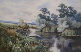 A pair of watercolour landscapes, 27cm x 43cm