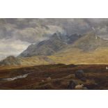 A Victorian oil on canvas, moorland scene, monogrammed VC, dated 1874, 14cm x 60cm