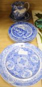 A group of early 19th century blue and white plates and a jug