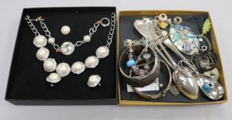 Mixed silver costume jewellery etc.