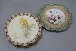 Seven Doulton Burslem plates painted with flowers by D. Dewsberry