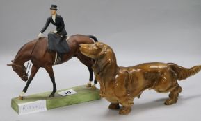 A Royal Worcester 'Rider at the Meet' by Doris Lindner and a German Dog