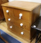 A Victorian stripped pine chest of drawers, W.91cm