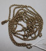 A Victorian 9ct gold guard chain (a.f.), 33 grams.