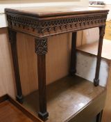 An Edwardian Georgian style oak gothic revival card table, W.76cm