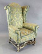 A wing armchair