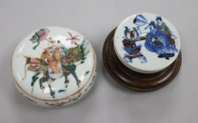 Two Chinese porcelain seal paste boxes and covers, 19th century, one wood stand