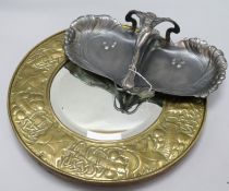 A WMF style shaped pewter bon bon dish with fairy handle and a Mawson Keswick Home Industries