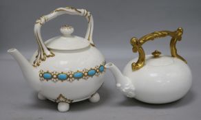 A Grainger & Co high handle teapot, a similar Coalport