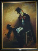 Oil on canvas of a seated clown