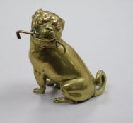 A Victorian brass model of a pug dog