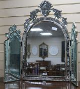 A Venetian style triptych dressing table mirror, H.80cm