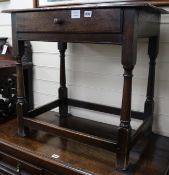 An 18th century oak side table, fitted single long drawer, W.72cm