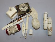 Ivory and bone sewing related items