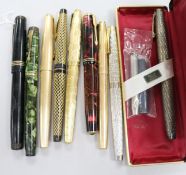 Nine Parker, Sheaffer etc fountain pens