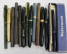 A group of thirteen Waterman's fountain pens