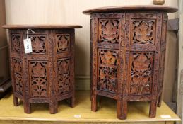 A graduated pair of Indian inlaid hardwood occasional tables, Diam. 53cm and 46cm