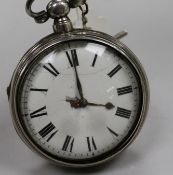 A 19th century silver pair cased pocket watch by Will Wallace, London, with silver albert chain.