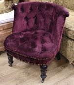 A Victorian buttoned velvet tub chair W.70cm
