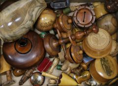 A collection of treen items and Scottish Mauchline and Tartan ware