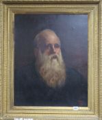 English School, oil on canvas, portrait of a bearded man, monogrammed W T B, 61cm x 49cm
