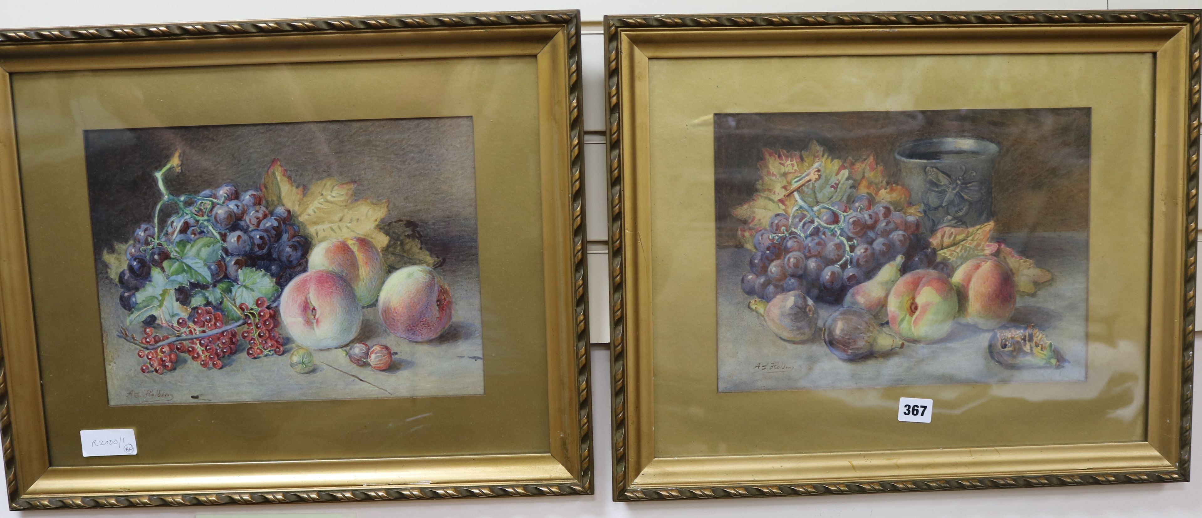 A pair of A.L. Holding still life watercolours, 25cm x 34cm