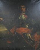 An 18th century Continental School, oil on canvas, portrait of gentleman in armour, inscribed and