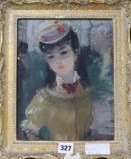 French School, oil on canvas, portrait of a young lady, indistinctly signed, 25 x 20cm