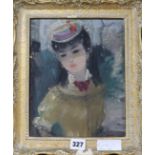 French School, oil on canvas, portrait of a young lady, indistinctly signed, 25 x 20cm